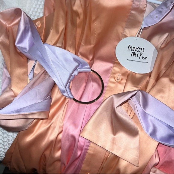 Princess Polly Long Sleeve Pink Sunset Tie Up Mini Dress - Picture 6 of 8